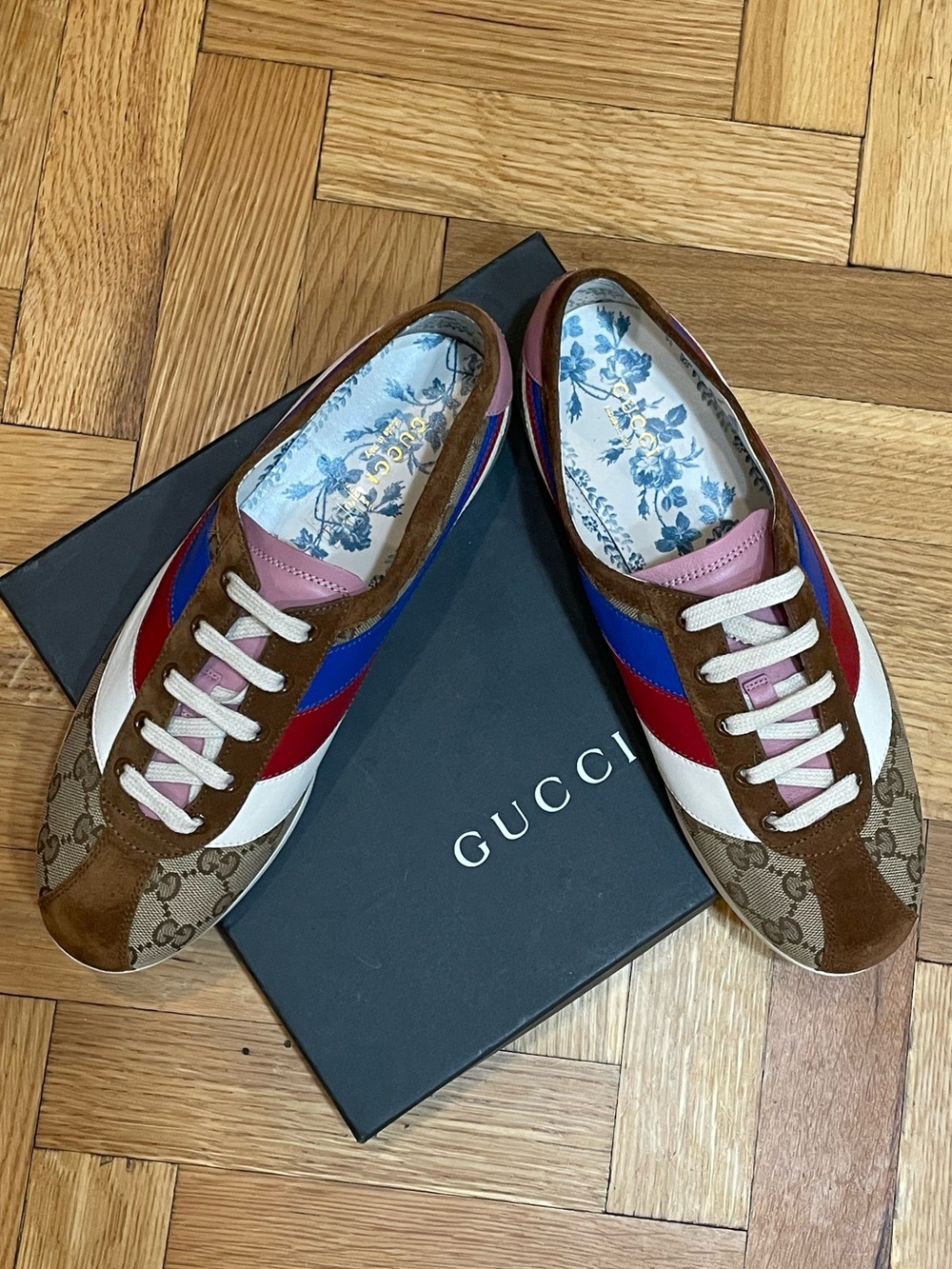 GUCCI Suede GG Supreme Monogram Web Women's Falacer Sneakers - Picture 2 of 10